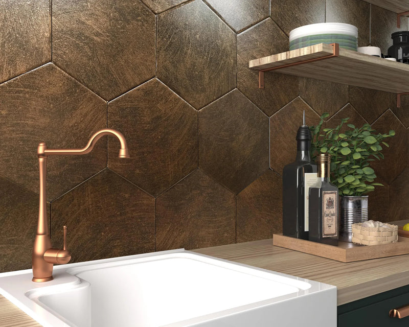 Zement Exa Copper 8.5x9.8 Hexagon Porcelain Tile