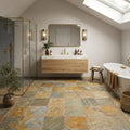 Amber Gold 12x12 Gauged Quartzite Tile — Bathroom floor