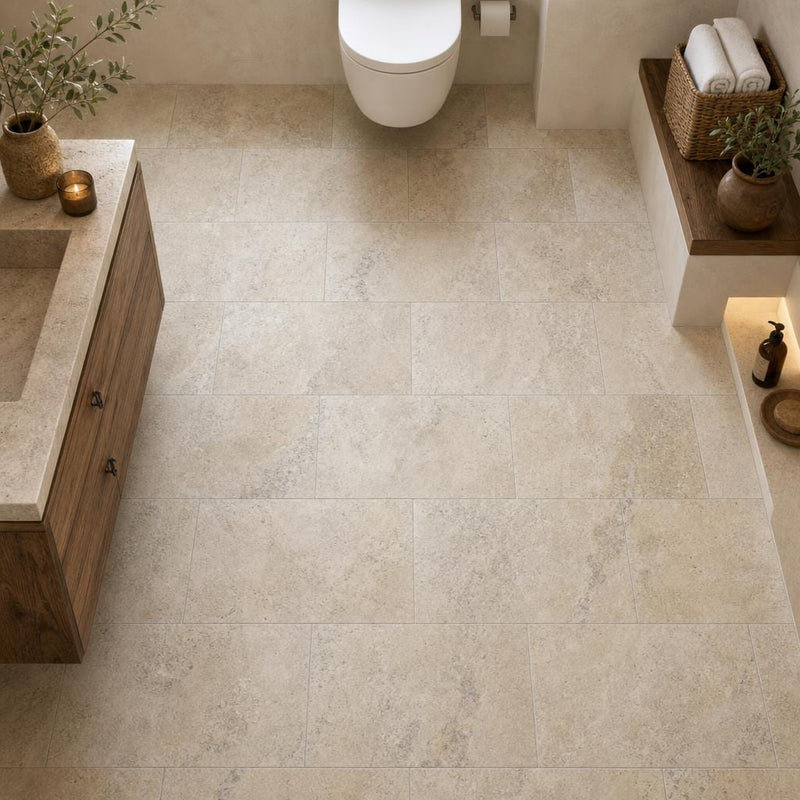 Ancient Castle 16x24 Tumbled Travertine Tile — Bathroom floor