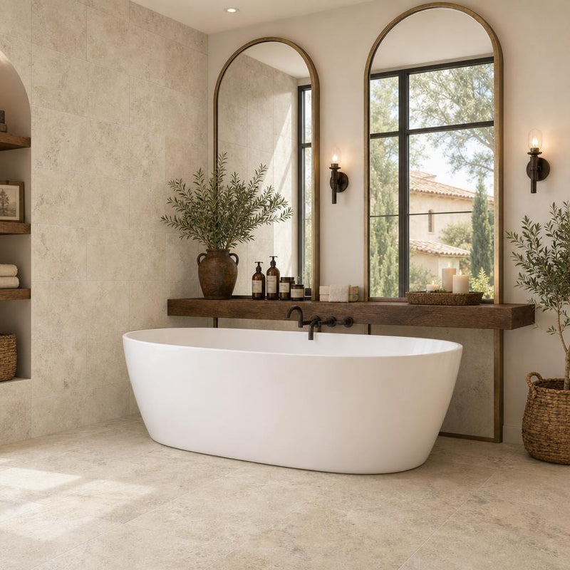 Ancient Castle 16x24 Tumbled Travertine Tile — Bathroom shower wall