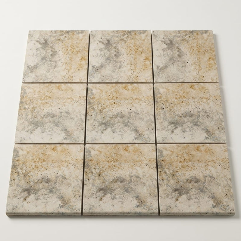 Ancient Castle Travertine Coping 12x12 Unfilled, Honed Bullnose 1.25 inch close-up
