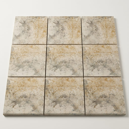 Ancient Castle Travertine Coping 12x12 Unfilled, Honed Bullnose 1.25 inch close-up
