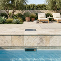 Ancient Castle Travertine Coping 12x12 Unfilled, Honed Bullnose 1.25 inch pool coping — Swimming Pool remodel pool edge
