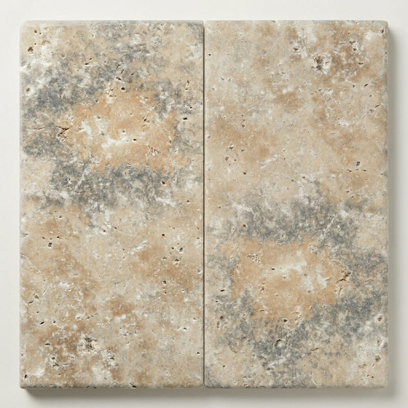 Ancient Castle Travertine Coping 12x24 Unfilled, Honed Bullnose 2 inch close-up