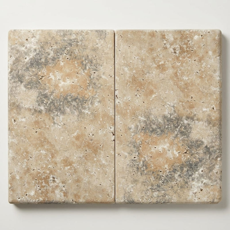 Ancient Castle Travertine Coping 16x24 Tumbled Bullnose 2 inch close-up