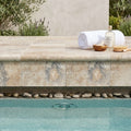 Ancient Castle Travertine Coping 16x24 Tumbled Bullnose 2 inch pool coping — Spa spa overhang edge