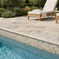 Ancient Castle Travertine Coping 16x24 Tumbled Bullnose 2 inch pool coping — Swimming Pool pool edge drop-face coping