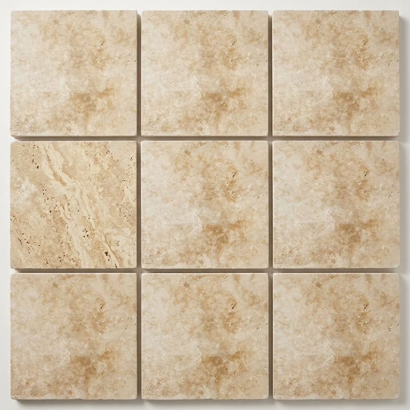 Ancient Castle Travertine Paver 12x12 Brushed 2 inch close-up