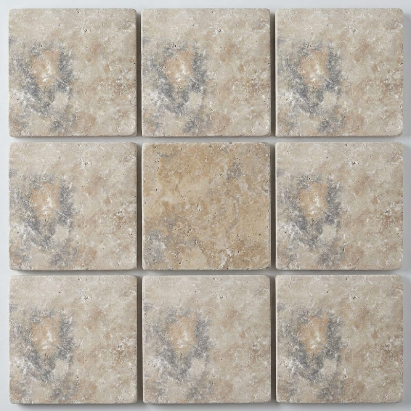 Ancient Castle Travertine Paver 12x12 Tumbled 1.25 inch close-up