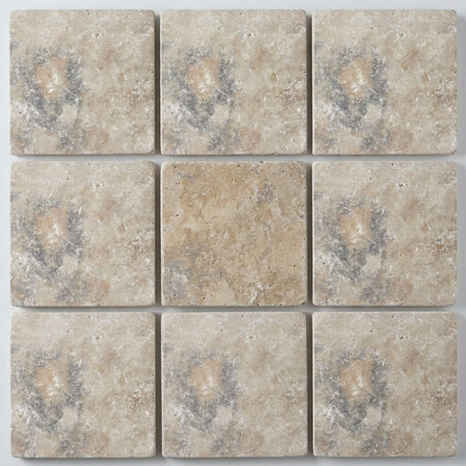 Ancient Castle Travertine Paver 12x12 Tumbled 1.25 inch close-up
