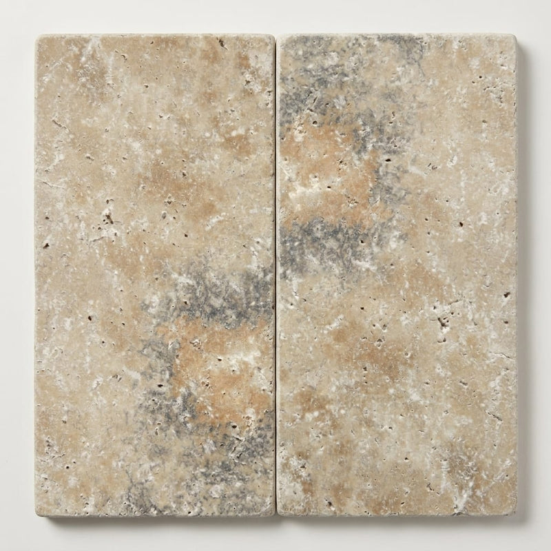 Ancient Castle Travertine Paver in Tumbled Grey, 12x24, 1.25 in close-up