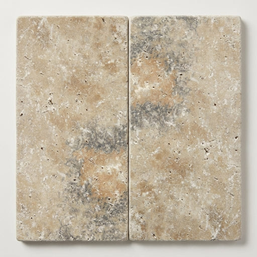 Ancient Castle Travertine Paver in Tumbled Grey, 12x24, 1.25 in close-up