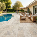 Ancient Castle Travertine Paver 12x24 Tumbled 2 inch — Backyard pool deck