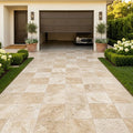 Ancient Castle Travertine Paver 14x14 Brushed 5 cm — Front Yard driveway