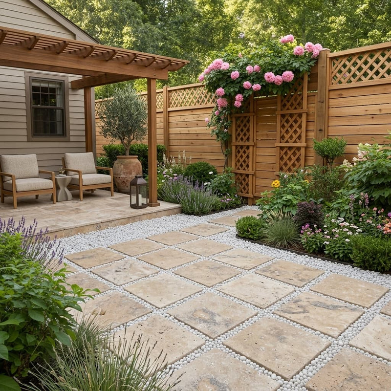 Ancient Castle Travertine Paver - Tumbled 16x16 1.25 inch — Backyard patio