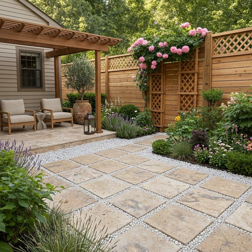 Ancient Castle Travertine Paver - Tumbled 16x16 1.25 inch — Backyard patio