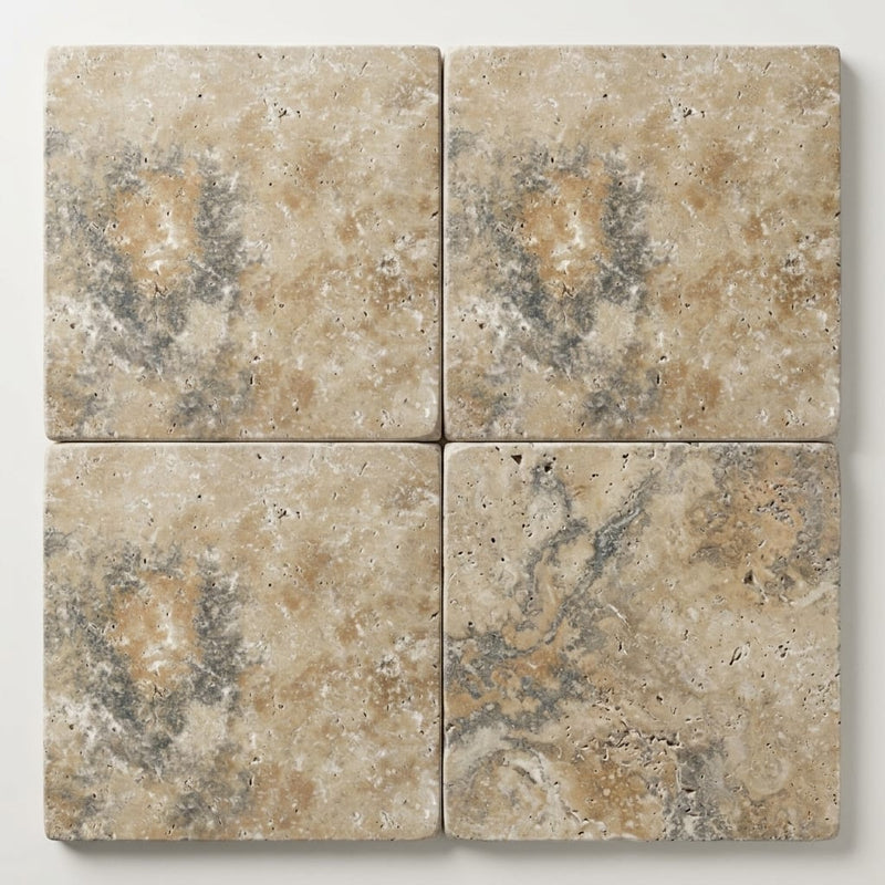 Ancient Castle Travertine Paver - Tumbled 16x16 1.25 inch close-up
