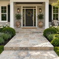 Ancient Castle Travertine Paver in Tumbled Grey, 16x24 size — Front Yard front porch