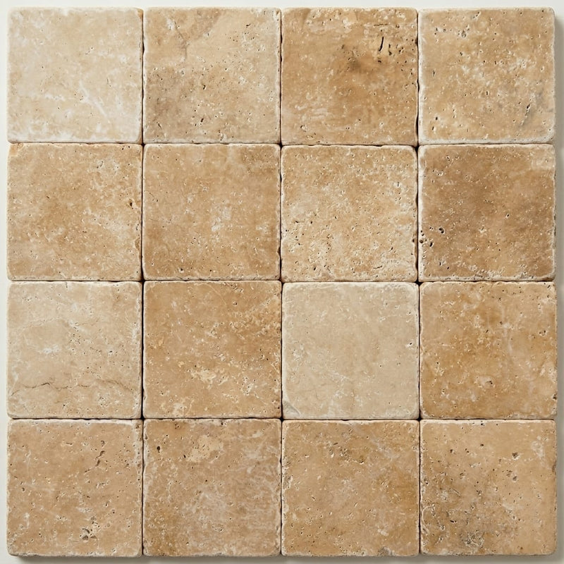 Ancient Castle Travertine Paver in Tumbled Finish, Size 6x6 close-up