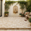 Ancient Castle Travertine Paver in Tumbled Finish, Size 6x6 — Courtyard paving