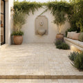 Ancient Castle Travertine Paver in Beige, Size 6x6 in — Courtyard paving