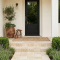 Ancient Castle Travertine Paver in Beige, Size 6x6 in — Front Yard front porch