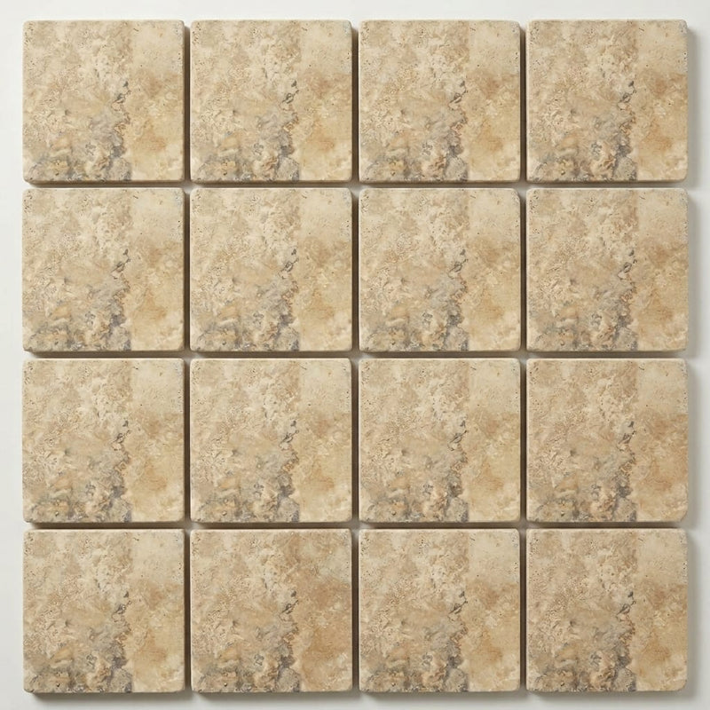 Ancient Castle Travertine Tile 6x6 Tumbled 3/8 inch close-up