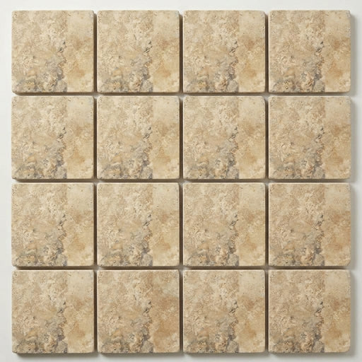 Ancient Castle Travertine Tile 6x6 Tumbled 3/8 inch close-up
