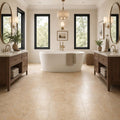 Angelica Gold 12x24 Honed Travertine Tile — Bathroom floor