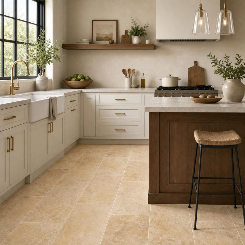 Angelica Gold 12x24 Honed Travertine Tile — Kitchen floor