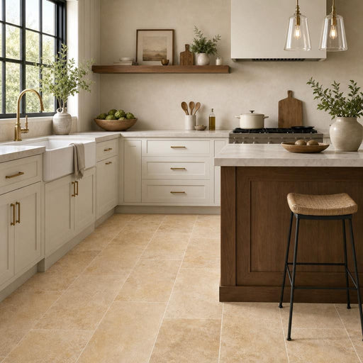 Angelica Gold 12x24 Honed Travertine Tile — Kitchen floor