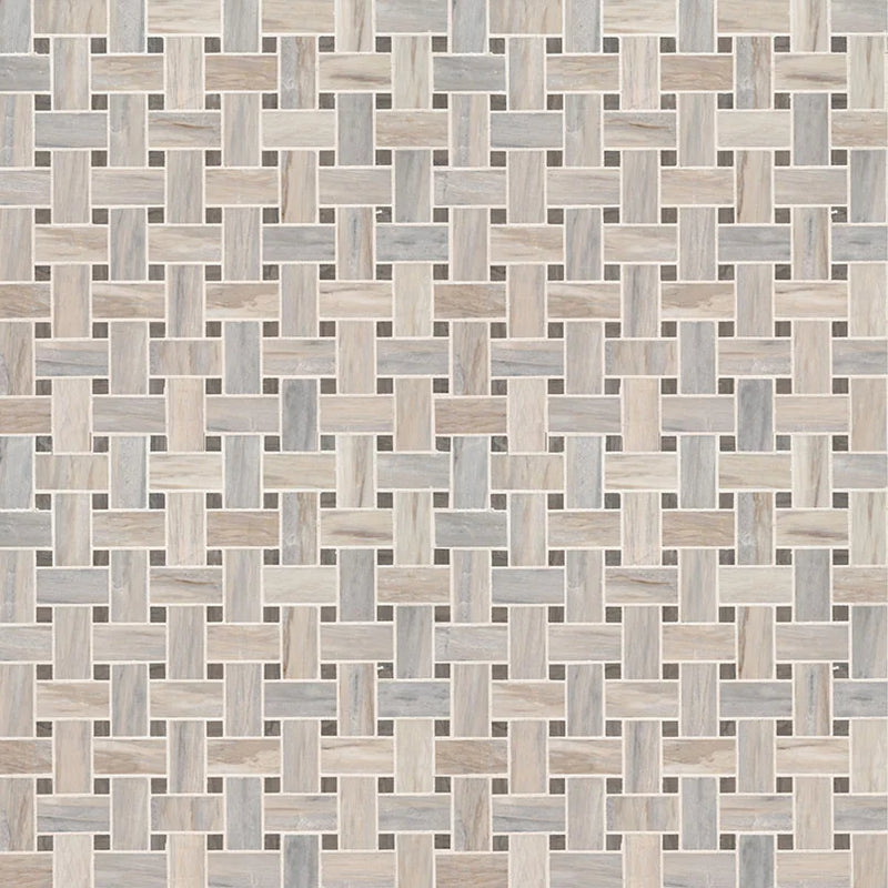 Angora Basketweave Pattern Polished 0.38 Inch Marble Mosaic Tile