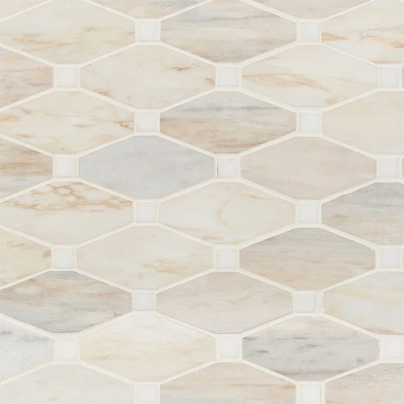 Angora Elongated Octagon Misc. Polished 0.38 Inch Marble Mosaic Tile