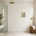 Angora Herringbone 1x3 Polished 0.38 Inch Marble Mosaic Tile — Bathroom shower wall