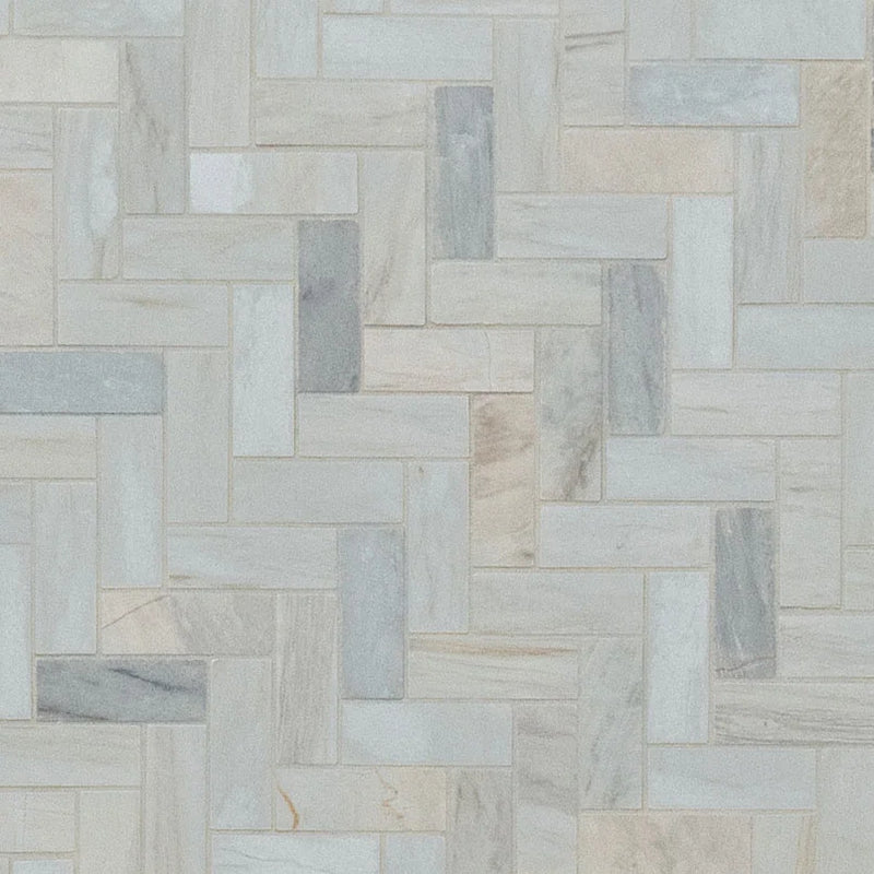 Angora Herringbone 1x3 Polished 0.38 Inch Marble Mosaic Tile