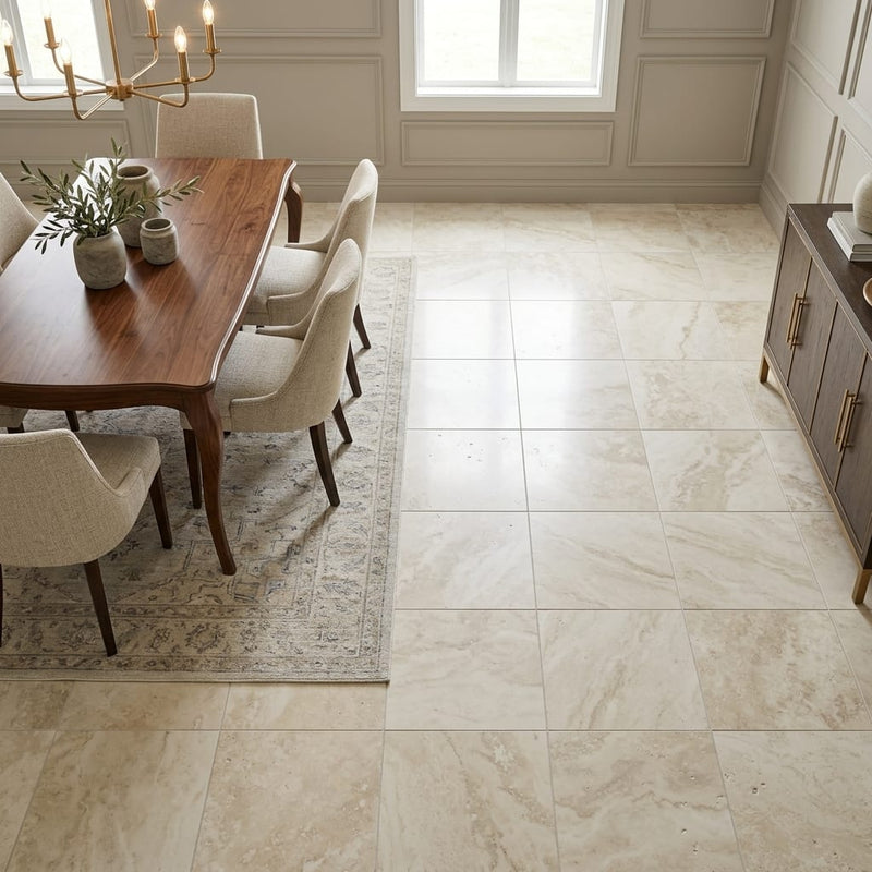 Ankara 18x18 Filled & Honed Travertine Tile — Dining Room floor