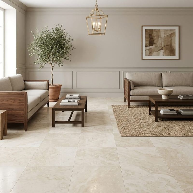 Ankara 18x18 Filled & Honed Travertine Tile — Family Room floor