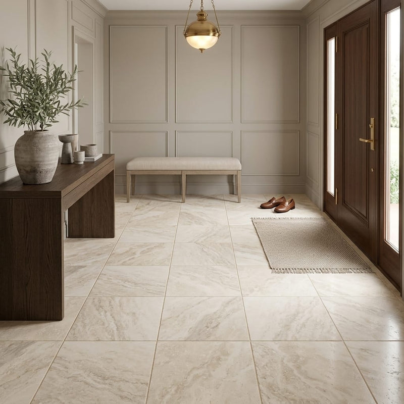 Ankara 18x18 Filled & Honed Travertine Tile — Foyer floor