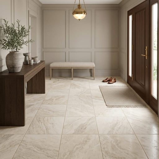 Ankara 18x18 Filled & Honed Travertine Tile — Foyer floor