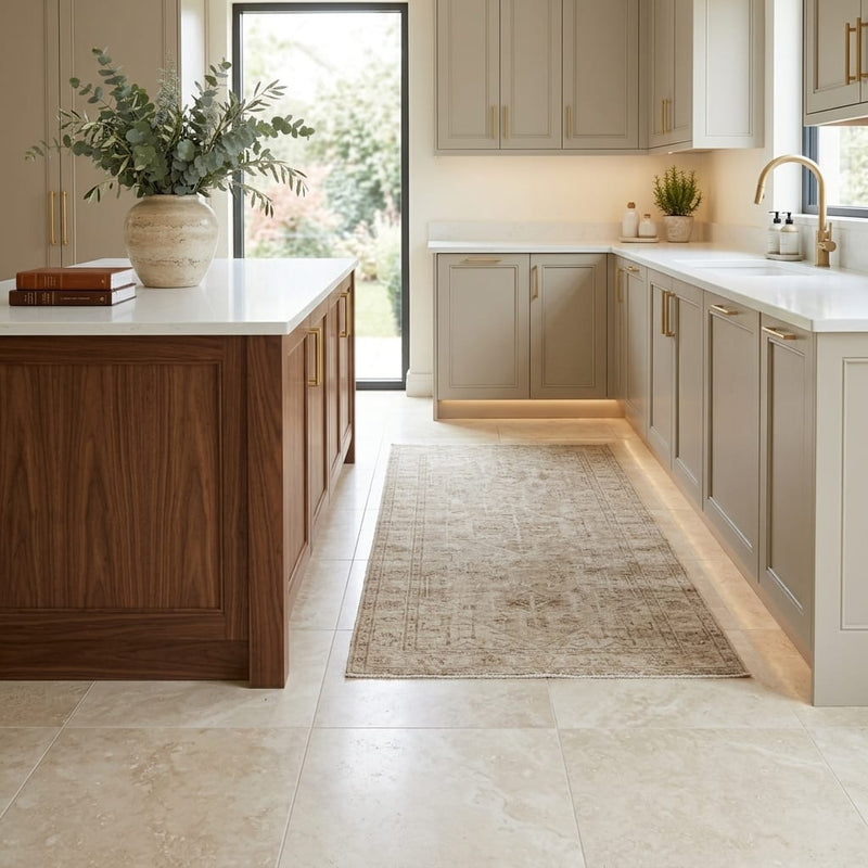 Ankara 18x18 Filled & Honed Travertine Tile — Kitchen floor