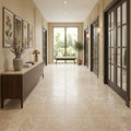 Antalya 18x18 Filled & Honed Travertine Tile — Hallway floor