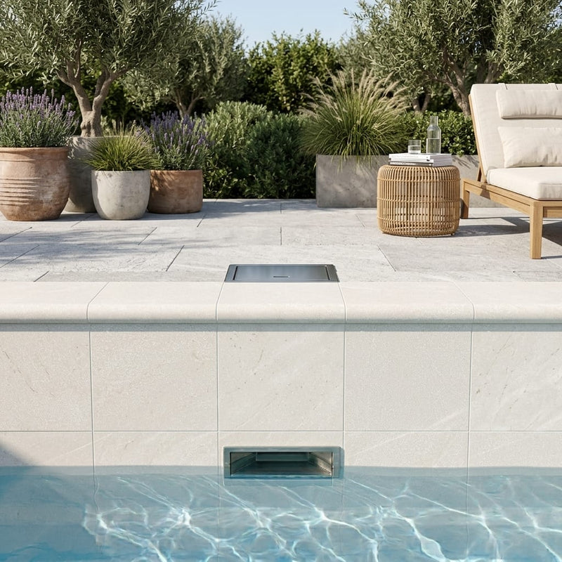 Antalya Cream Marble Leather (Sandblasted & Brushed) 12 x 12 x 1.25 Bullnose Coping 12x12 pool coping — Swimming Pool remodel pool edge