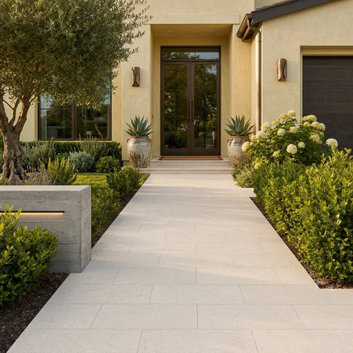 Antalya Cream Marble Leather (Sandblasted & Brushed) 12 x 24 x 1.25 Paver 12x24 — Front Yard walkway