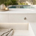 Antalya Cream Marble Leather (Sandblasted & Brushed) 12 x 24 x 2 Bullnose Coping 12x24 pool coping — Spa spa overhang edge