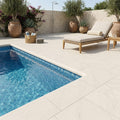 Antalya Cream Marble Leather (Sandblasted & Brushed) 12 x 24 x 2 Double Bullnose Coping 12x24 pool coping — Swimming Pool pool edge drop-face coping