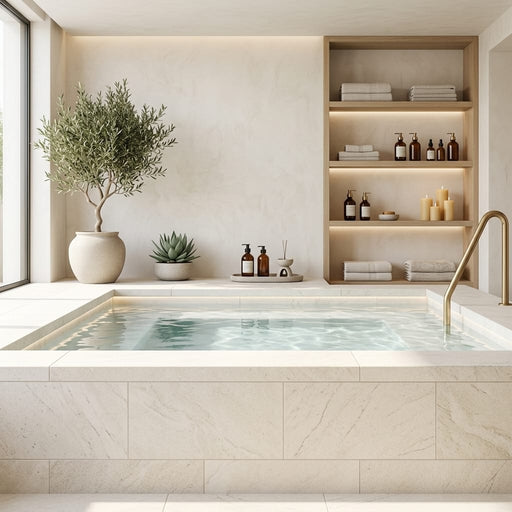 Antalya Cream Marble Leather (Sandblasted & Brushed) 12 x 24 x 2 Modern Coping 12x24 pool coping — Spa spa edge coping