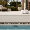 Antalya Cream Marble Leather (Sandblasted & Brushed) 16 x 24 x 1.25 Bullnose Coping 16x24 pool coping — Spa spa overhang edge