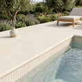 Antalya Cream Marble Leather (Sandblasted & Brushed) 16 x 24 x 1.25 Bullnose Coping 16x24 pool coping — Swimming Pool pool edge drop-face coping