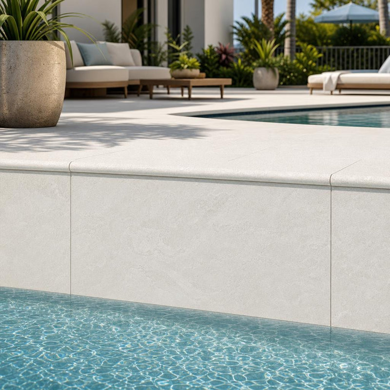 Antalya Cream Marble Leather (Sandblasted & Brushed) 16 x 24 x 1.25 Bullnose Coping 16x24 pool coping — Swimming Pool remodel pool edge