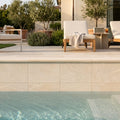 Antalya Cream Marble Leather (Sandblasted & Brushed) 16 x 24 x 2 Bullnose Coping 16x24 pool coping — Swimming Pool remodel pool edge